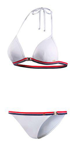 Tommy Hilfiger Halter Tape Set Bikini, Blanco (Classic White)/Core Navy