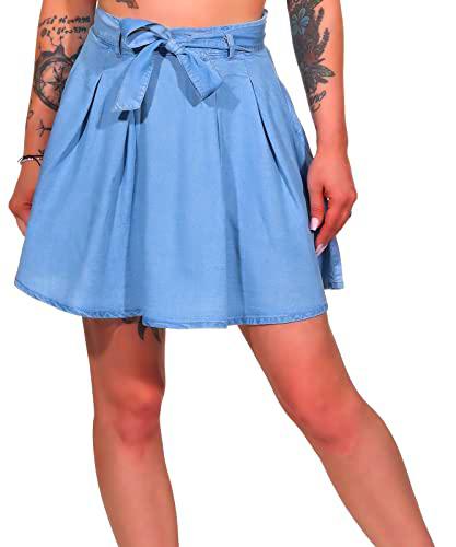 Vero Moda VMLILIANA HR Pleat Short Skirt GA Falda, Mezclilla De Color Azul Claro