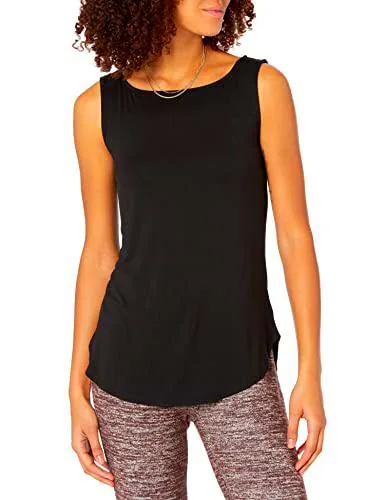 Daily Ritual Jersey Bateau-Neck Tank Top Camiseta, Negro, XL