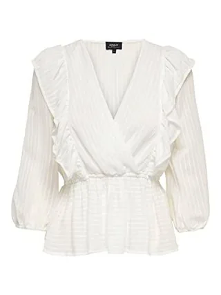 ONLY Onllondon 3/4 Ruffle Top Noos Wvn, Cloud Dancer