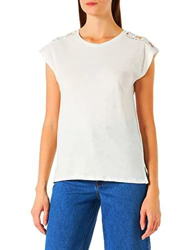 Springfield Top Algodón Crochet Liso para Mujer, Beige/Camel, XL
