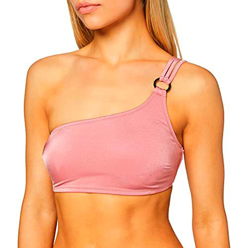 Iris &amp; Lilly Top de Bikini Acolchado con un Hombro al Descubierto Mujer, Rosa, L