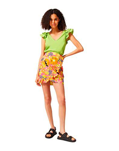 Falda NafNaf, Corta Estampada Floral con Volante