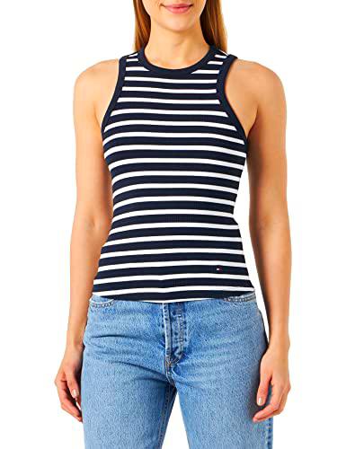 Tommy Hilfiger Mujer Top Slim 5X2 Rib Stretch, Multicolor (Brenton Stripes/White/Desert Sky), L