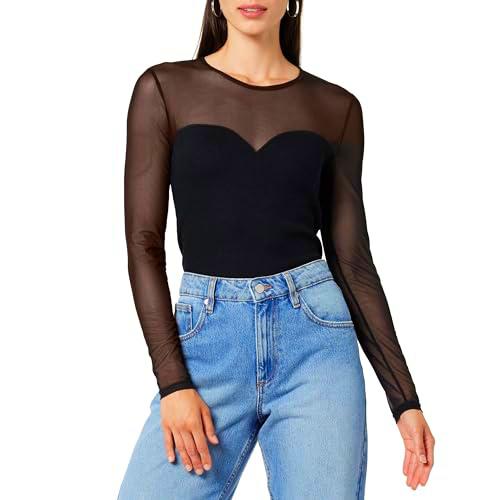 The Drop Women's Top de malla con escote en forma de corazón Martina, negro, XS