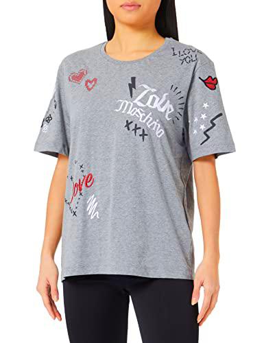 Love Moschino Mangas Corte Amplio con Estampados de Amor y Esqueletos y Bordados Camiseta