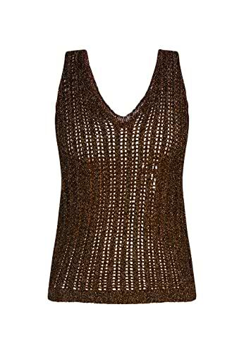 faina Top de Punto con Efecto Hilo Camiseta, Negro y Dorado
