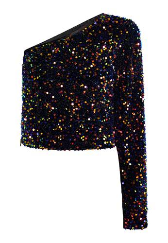 NALLY Top con un Solo Hombro, Azul Multicolor, XS para Mujer
