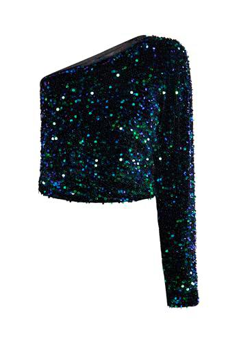 caspio Top con un Solo Hombro, Azul Verde Multicolor